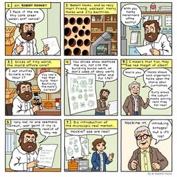 A comedic comic strip featuring Robert Hooke in a lab setting