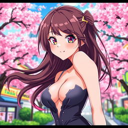 An anime girl in ecchi style, featuring a playful and flirtatious expression