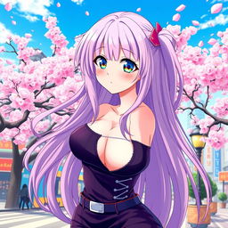 An anime girl in ecchi style, featuring a playful and flirtatious expression
