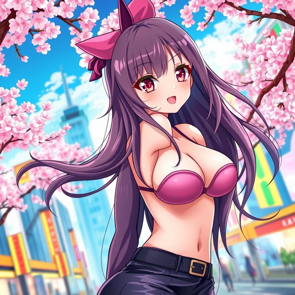 An anime girl in ecchi style, featuring a playful and flirtatious expression