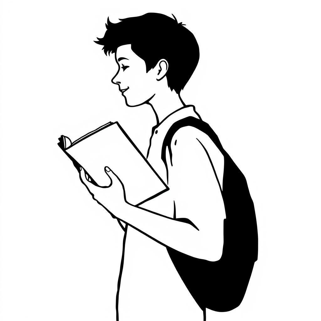 A silhouette of a student with a sense of satisfaction, closing a textbook with a smile on their lips