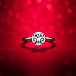 A stunning maroon sparkling background that radiates elegance, featuring a singular, exquisite shining diamond ring prominently displayed at the center