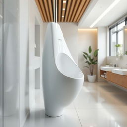A modern and innovative women's urinal design placed in a clean, contemporary restroom