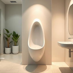 A modern and innovative women's urinal design placed in a clean, contemporary restroom