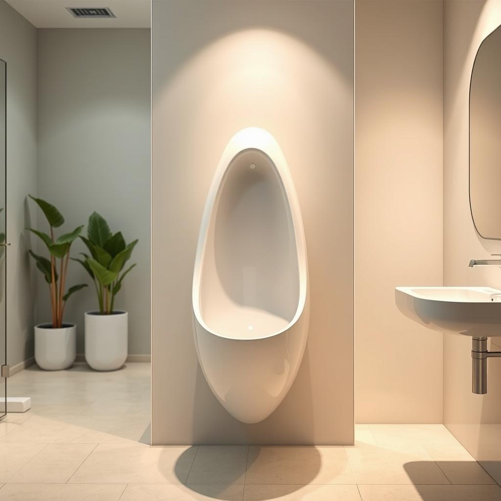 A modern and innovative women's urinal design placed in a clean, contemporary restroom