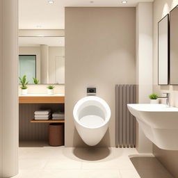 A modern and innovative women's urinal design placed in a clean, contemporary restroom