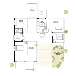 A detailed architectural floor plan illustration of a house
