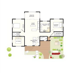 A detailed architectural floor plan illustration of a house