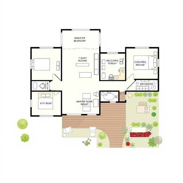 A detailed architectural floor plan illustration of a house