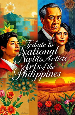 A vibrant and artistic poster celebrating the National Artists of the Philippines, featuring a collage of iconic Philippine art styles