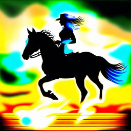 A skillful rider gracefully galloping on a majestic horse across a serene landscape.