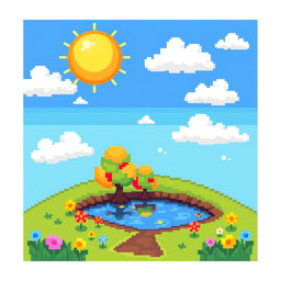 A vibrant and colorful pixel art image created within a 50 x 50 pixel canvas