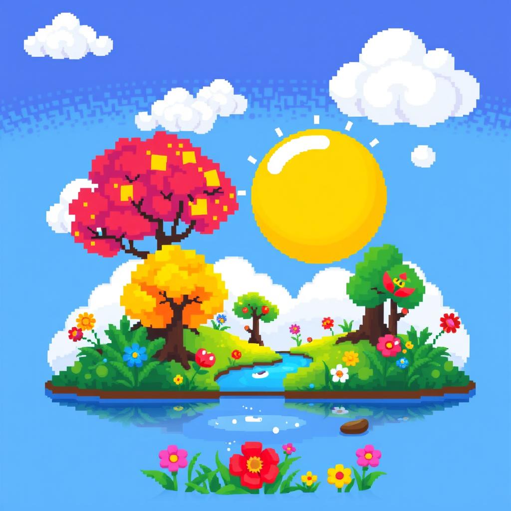 A vibrant and colorful pixel art image created within a 50 x 50 pixel canvas