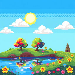 A vibrant and colorful pixel art image created within a 50 x 50 pixel canvas