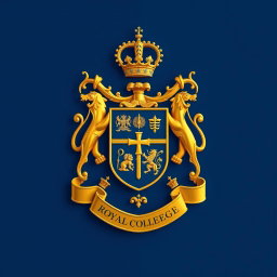 An elegant and detailed representation of the Royal College of Sri Lanka crest, intricately designed and prominently displayed in rich gold color