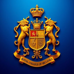 An elegant and detailed representation of the Royal College of Sri Lanka crest, intricately designed and prominently displayed in rich gold color