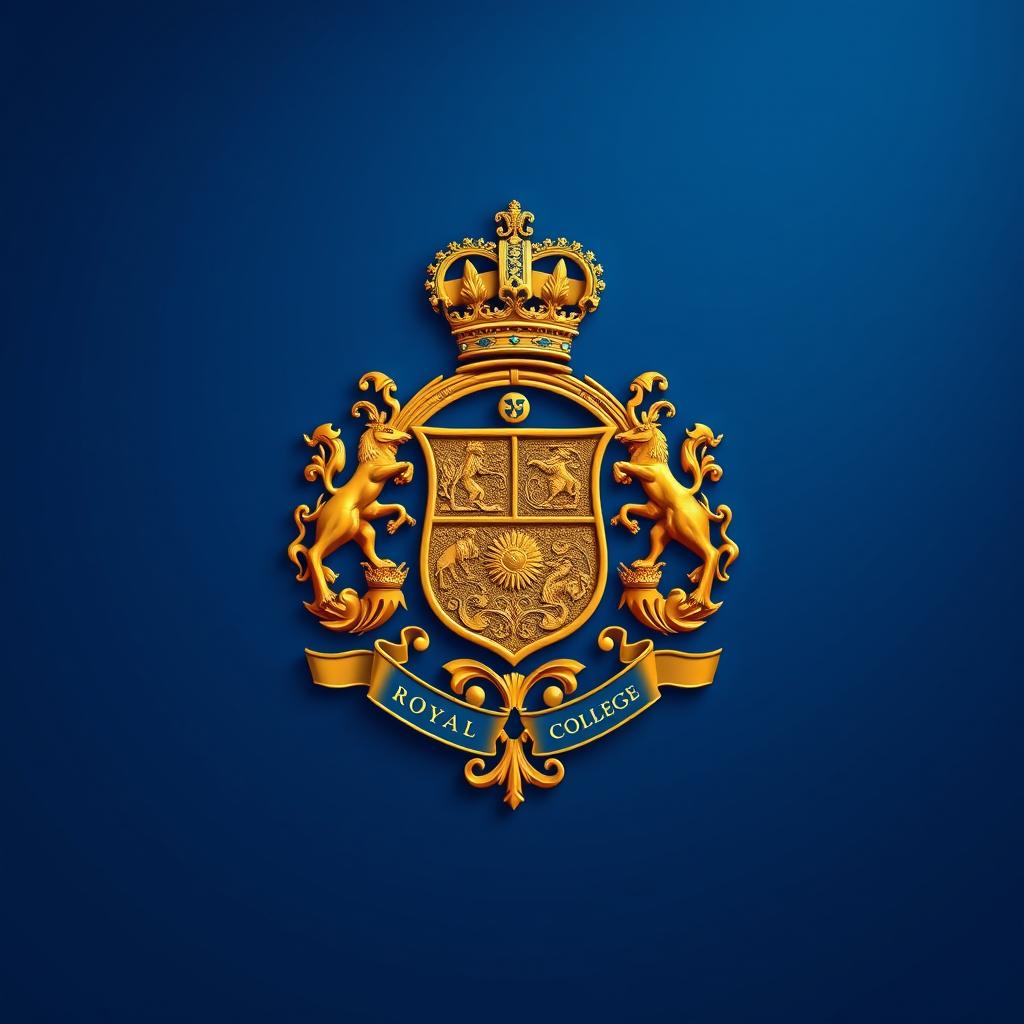 An elegant and detailed representation of the Royal College of Sri Lanka crest, intricately designed and prominently displayed in rich gold color