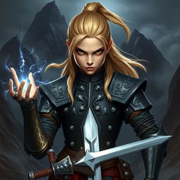 An intense young female human character from Dungeons & Dragons, showcasing her fierce determination with striking features