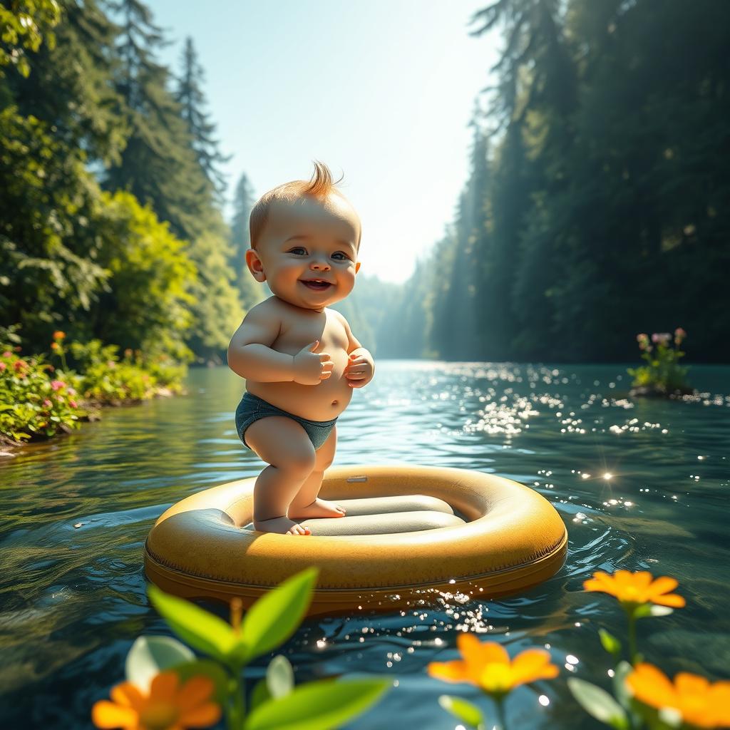 Charming Baby Wrestler on a Raft