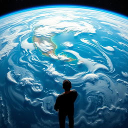 A breathtaking view of Earth from space, showcasing the vibrant blue oceans and swirling white clouds, dotted with continents rich in greenery and color