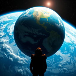 A breathtaking view of Earth from space, showcasing the vibrant blue oceans and swirling white clouds, dotted with continents rich in greenery and color