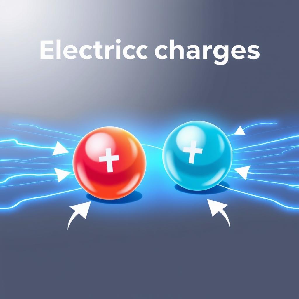 An educational illustration depicting the concept of electric charges repelling each other within an electric field