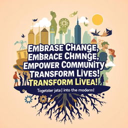 A captivating poster design featuring an inspiring slogan that highlights the appreciation for the implications of the transformation to the modern era on the country, community, and self