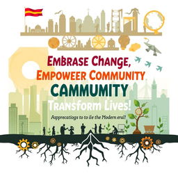 A captivating poster design featuring an inspiring slogan that highlights the appreciation for the implications of the transformation to the modern era on the country, community, and self