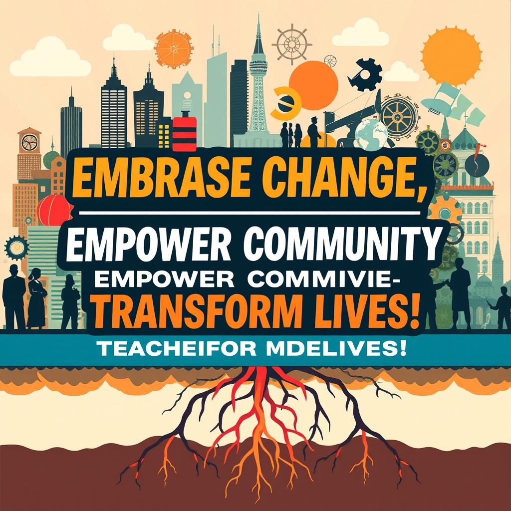 A captivating poster design featuring an inspiring slogan that highlights the appreciation for the implications of the transformation to the modern era on the country, community, and self