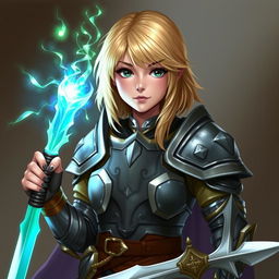 A young female human character from Dungeons & Dragons with shoulder-length blond hair
