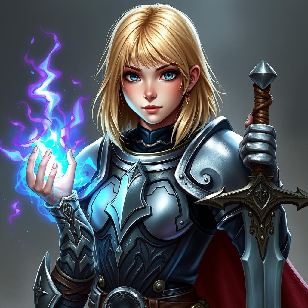 A young female human character from Dungeons & Dragons with shoulder-length blond hair