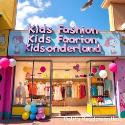 A vibrant and inviting storefront for a children's clothing shop