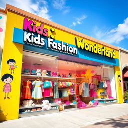 A vibrant and inviting storefront for a children's clothing shop
