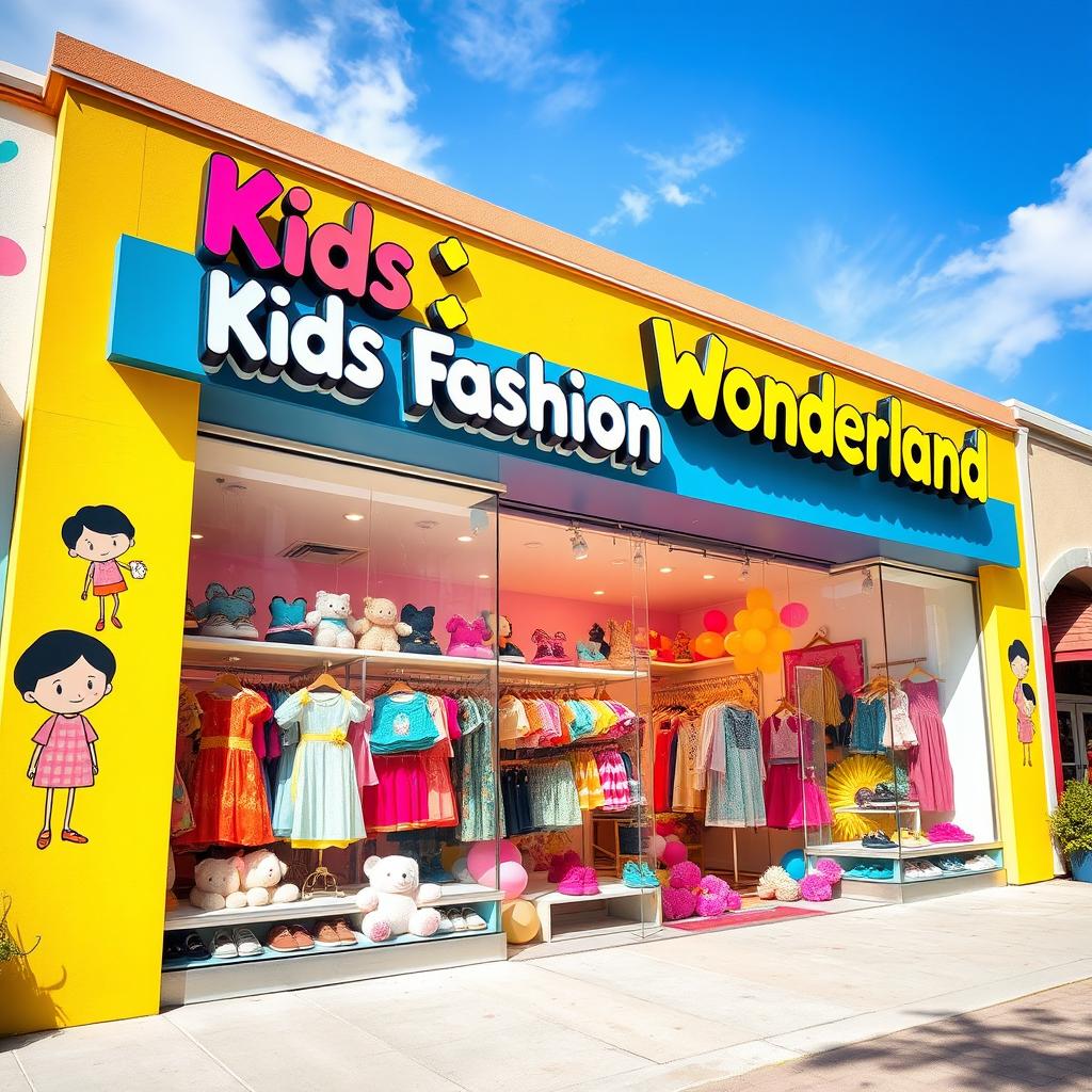 A vibrant and inviting storefront for a children's clothing shop