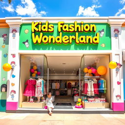 A vibrant and inviting storefront for a children's clothing shop