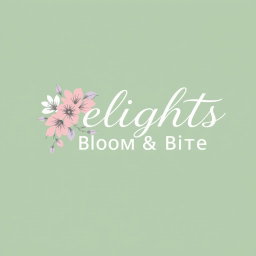 A modern and elegant logo design for a business named 'Delights, Bloom & Bite'