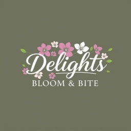 A modern and elegant logo design for a business named 'Delights, Bloom & Bite'