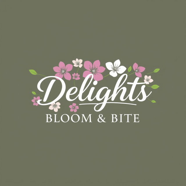 A modern and elegant logo design for a business named 'Delights, Bloom & Bite'