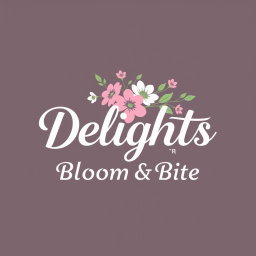 A modern and elegant logo design for a business named 'Delights, Bloom & Bite'