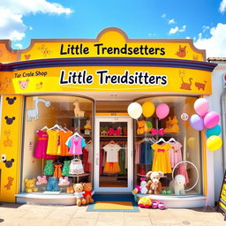 A colorful and charming storefront for a children's clothing shop