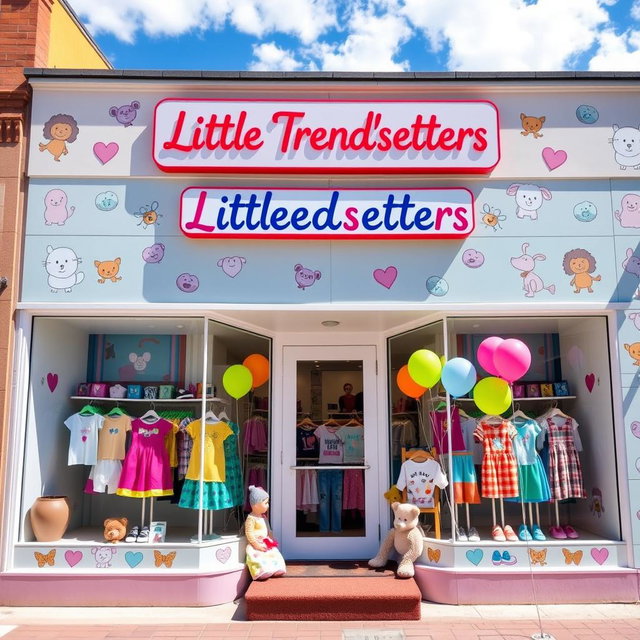 A colorful and charming storefront for a children's clothing shop