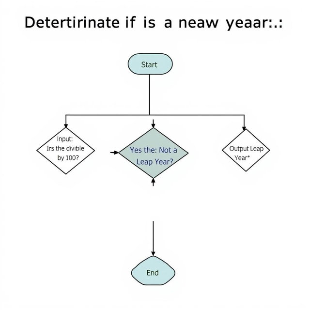 A flowchart to determine if a year is a leap year, featuring a clear and structured design