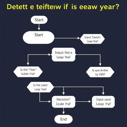 A flowchart to determine if a year is a leap year, featuring a clear and structured design