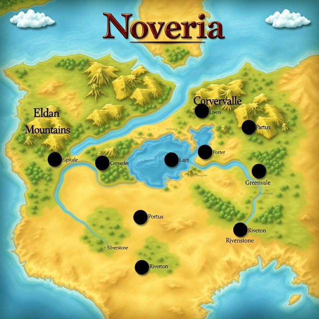A detailed physical map of an imaginary nation called ‘Noveria’