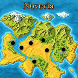 A detailed physical map of an imaginary nation called ‘Noveria’