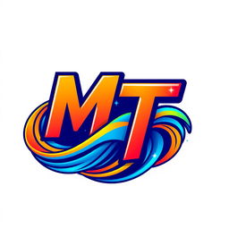 A captivating and vibrant logo design featuring the letters 'M' and 'T' artistically intertwined, set against a backdrop of dynamic waves or flowing lines representing creativity and movement
