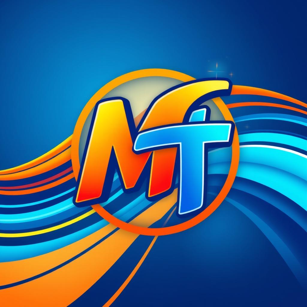 A captivating and vibrant logo design featuring the letters 'M' and 'T' artistically intertwined, set against a backdrop of dynamic waves or flowing lines representing creativity and movement