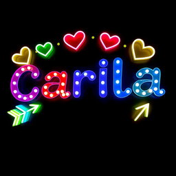 A vibrant, illuminated sign featuring the name "Carla" in bold, playful letters