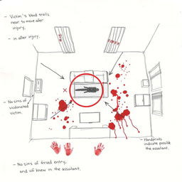 A rough crime scene sketch depicting a living room layout