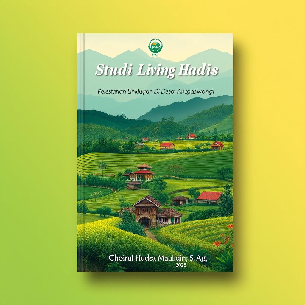 A book cover design for 'Studi Living Hadis: Pelestarian Lingkungan Di Desa Anggaswangi' by Choirul Huda Maulidin, S